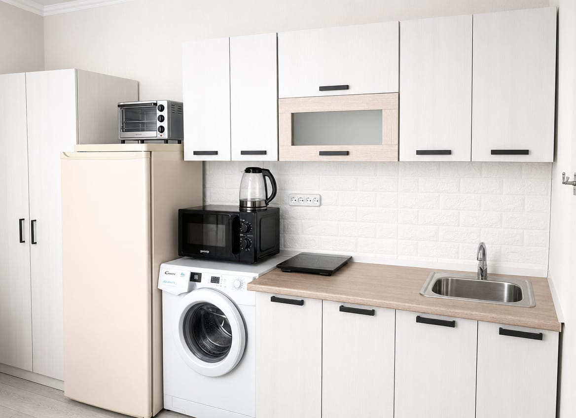 After: Kitchen — lighting, declutter